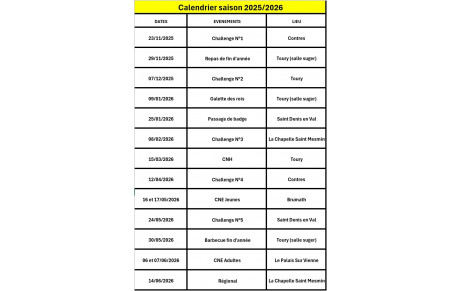 Calendrier 2025/2026